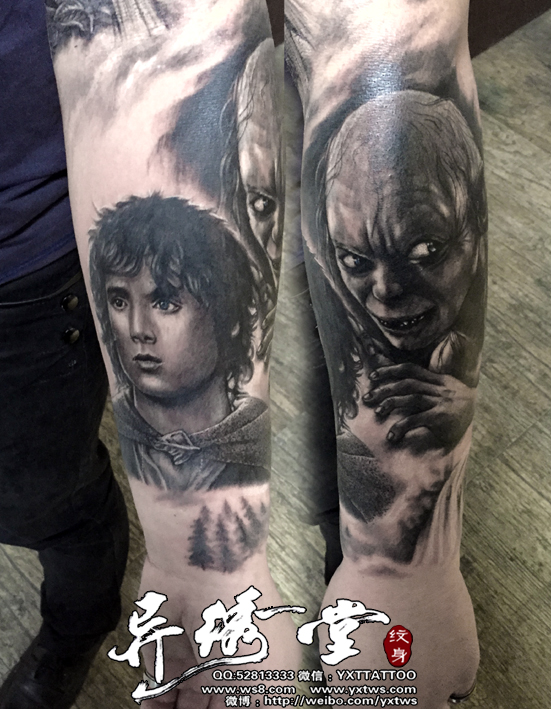 霍比特人魔戒3黑白花臂纹身